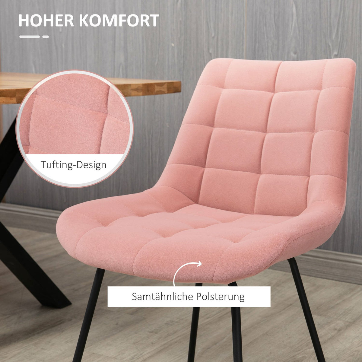 Dining Room Chair Set Of 2 Kitchen Chairs With Backrest, Velvet Cover In Pink, Retro Design, Steel Legs, For Living Room