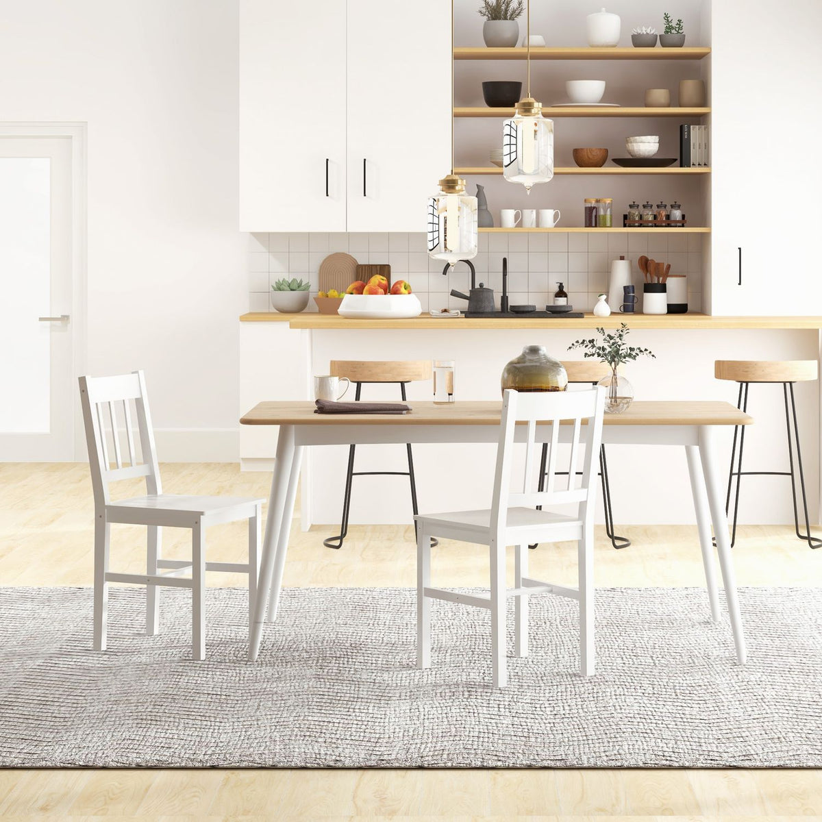 Dining Room Chair Set Of 2 Stylish Kitchen Chairs In White, Pine Wood, 41X46.5X85.5Cm, Perfect For Dining Room