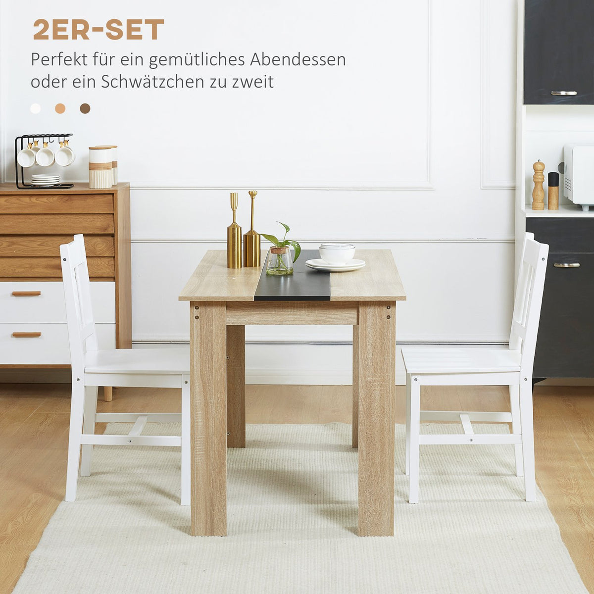 Dining Room Chair Set Of 2 Stylish Kitchen Chairs In White, Pine Wood, 41X46.5X85.5Cm, Perfect For Dining Room