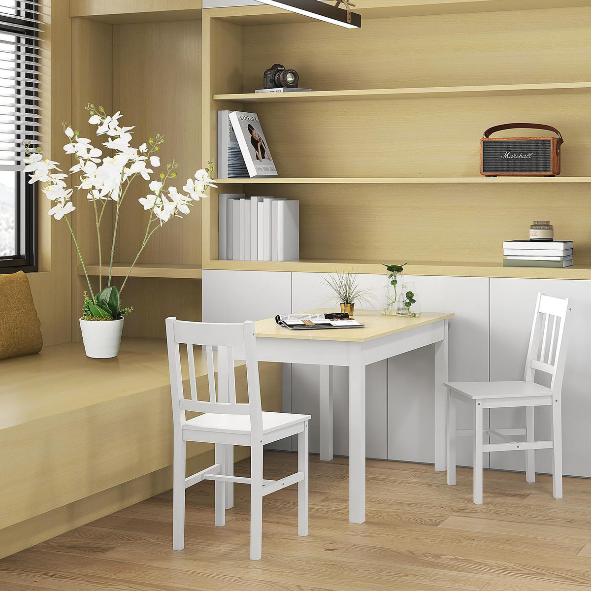 Dining Room Chair Set Of 2 Stylish Kitchen Chairs In White, Pine Wood, 41X46.5X85.5Cm, Perfect For Dining Room