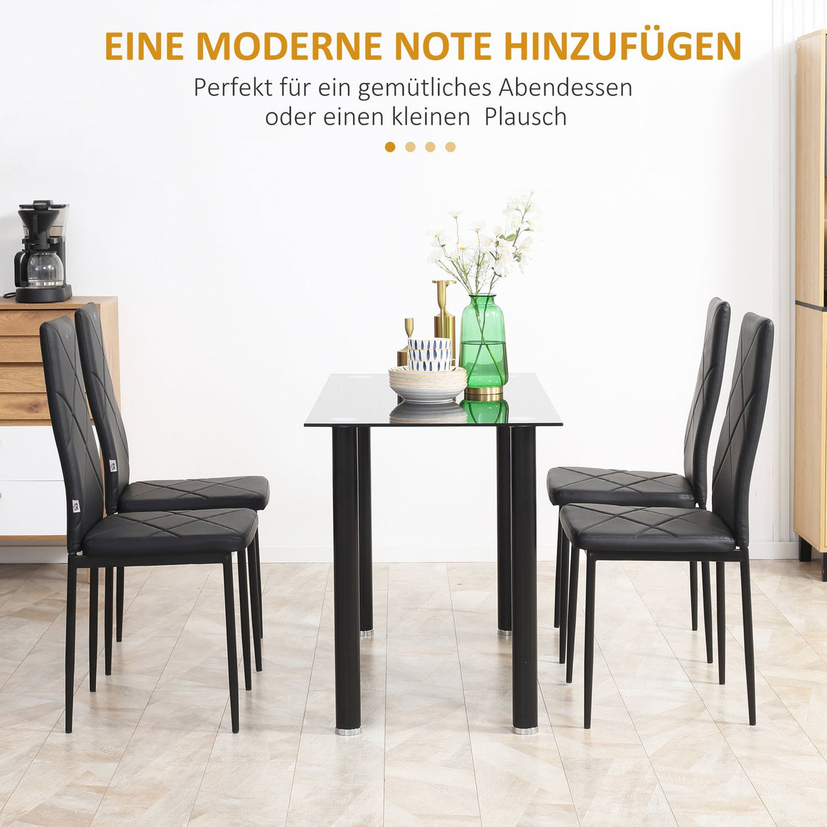 Dining Room Chair Set Of 4 Kitchen Chairs Padded Dining Chair Upholstered Chair Steel Legs Faux Leather Black 41X50X97Cm