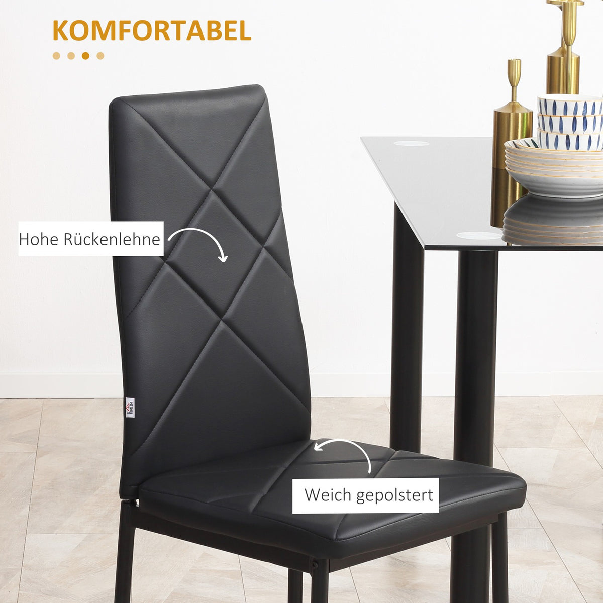 Dining Room Chair Set Of 4 Kitchen Chairs Padded Dining Chair Upholstered Chair Steel Legs Faux Leather Black 41X50X97Cm