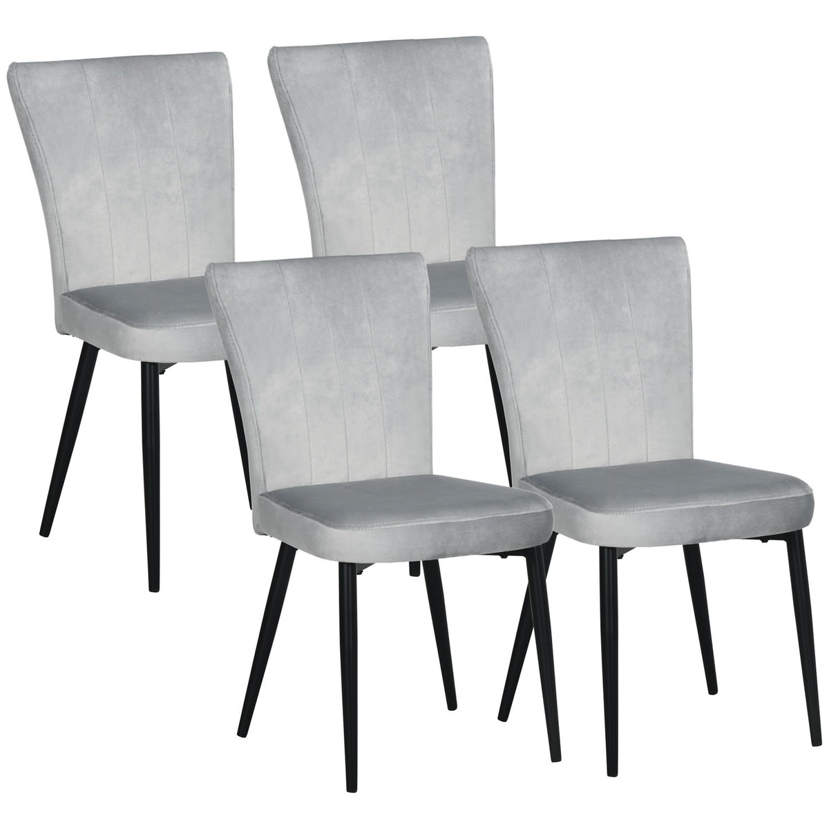 Dining Room Chair Set Of 4 Kitchen Chairs With Backrest, Velvet Look Upholstery, Steel Frame, Gray, 46X65X87Cm