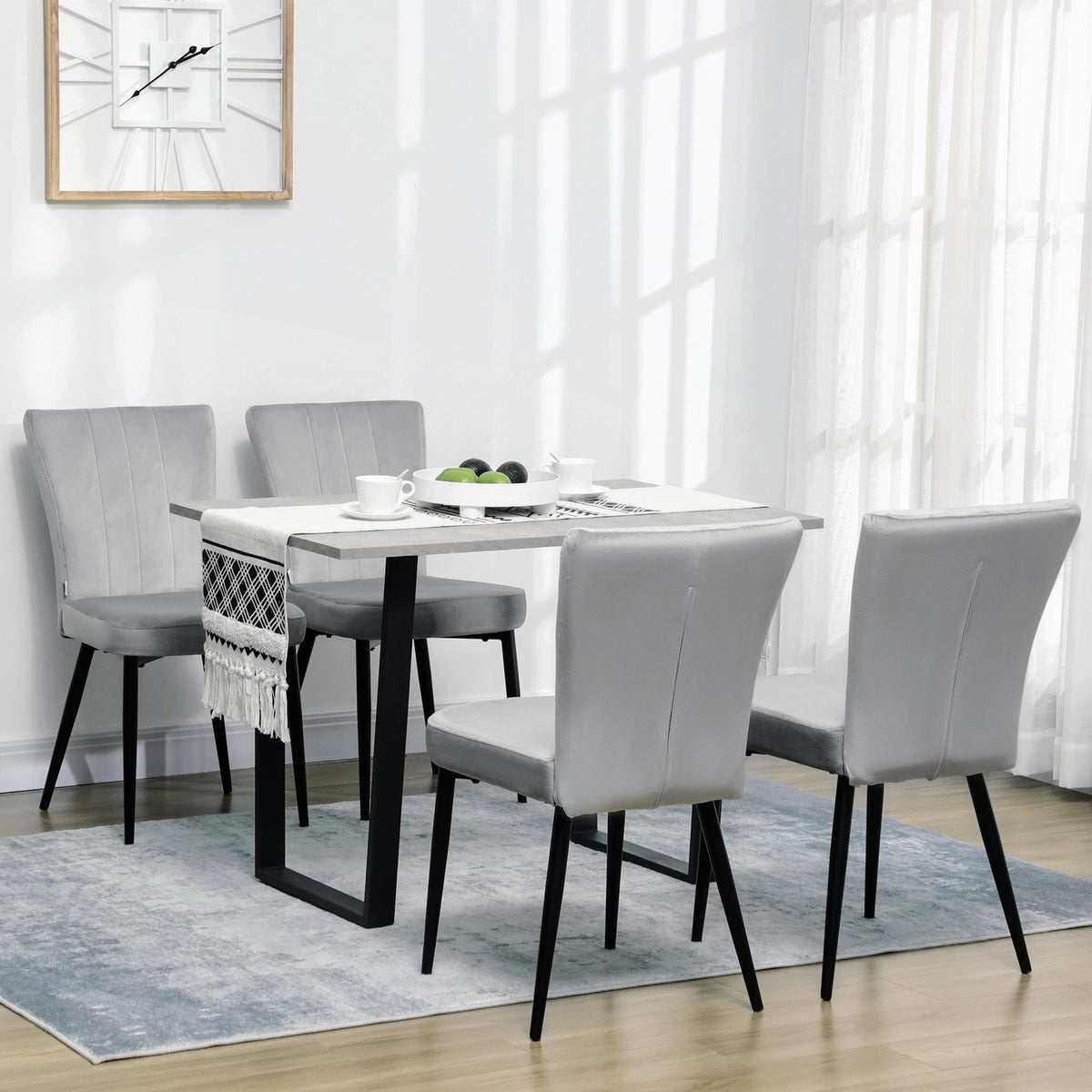 Dining Room Chair Set Of 4 Kitchen Chairs With Backrest, Velvet Look Upholstery, Steel Frame, Gray, 46X65X87Cm