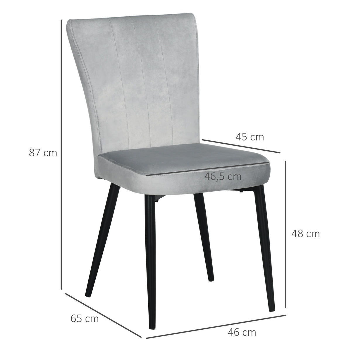 Dining Room Chair Set Of 4 Kitchen Chairs With Backrest, Velvet Look Upholstery, Steel Frame, Gray, 46X65X87Cm