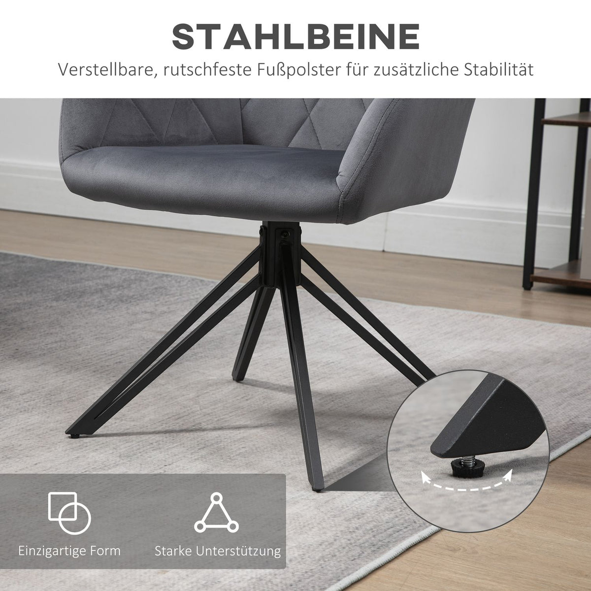 Dining Room Chair Upholstered Chair With Armrest Kitchen Chair Living Room Chair Velvet Look Retro Design Steel Gray 58 X 60.5 X 77.5 Cm