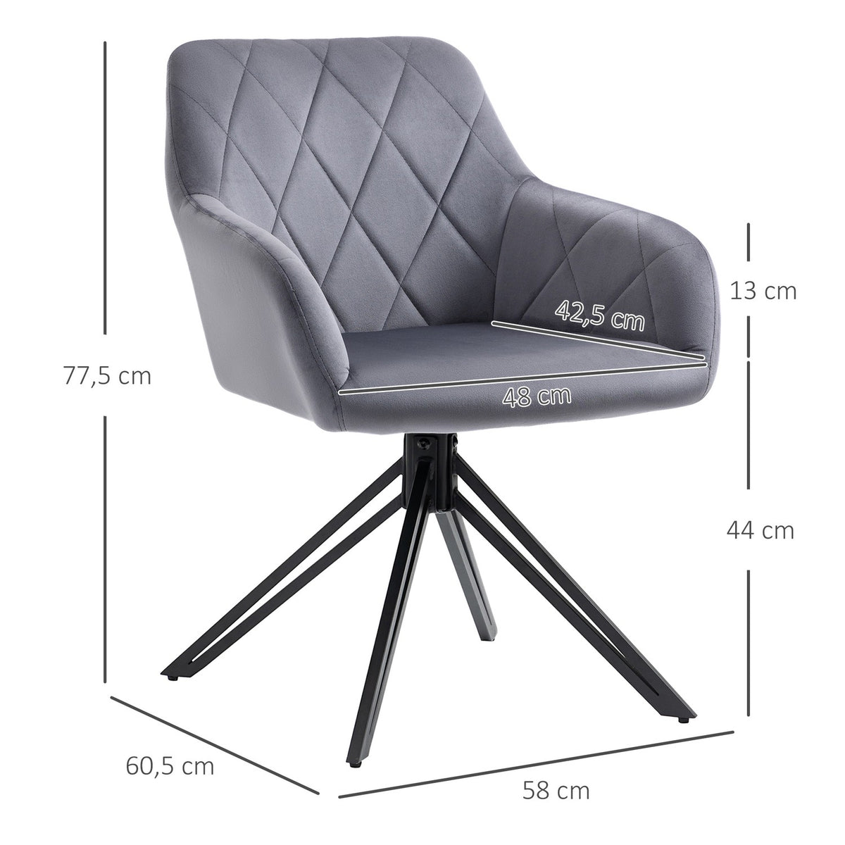 Dining Room Chair Upholstered Chair With Armrest Kitchen Chair Living Room Chair Velvet Look Retro Design Steel Gray 58 X 60.5 X 77.5 Cm