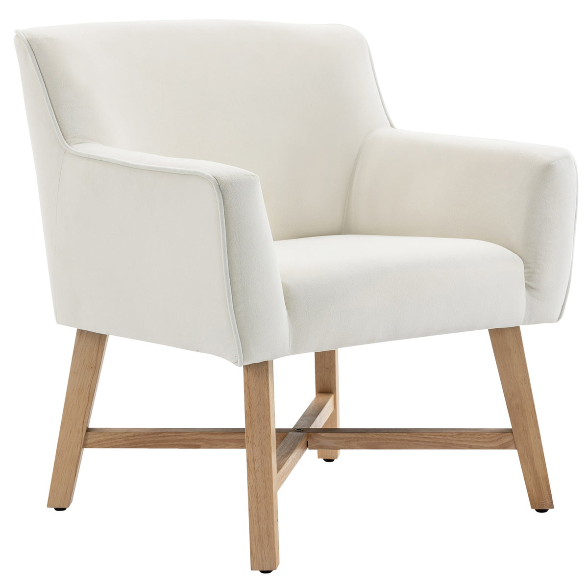 Dining Room Chair With Armrests, Upholstered Chair, Modern, Velvety Polyester, Wood, Cream White, 73X62X76Cm