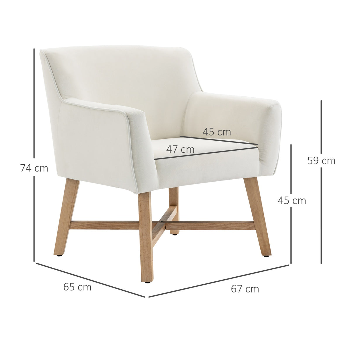 Dining Room Chair With Armrests, Upholstered Chair, Modern, Velvety Polyester, Wood, Cream White, 73X62X76Cm
