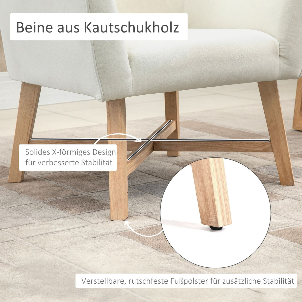 Dining Room Chair With Armrests, Upholstered Chair, Modern, Velvety Polyester, Wood, Cream White, 73X62X76Cm