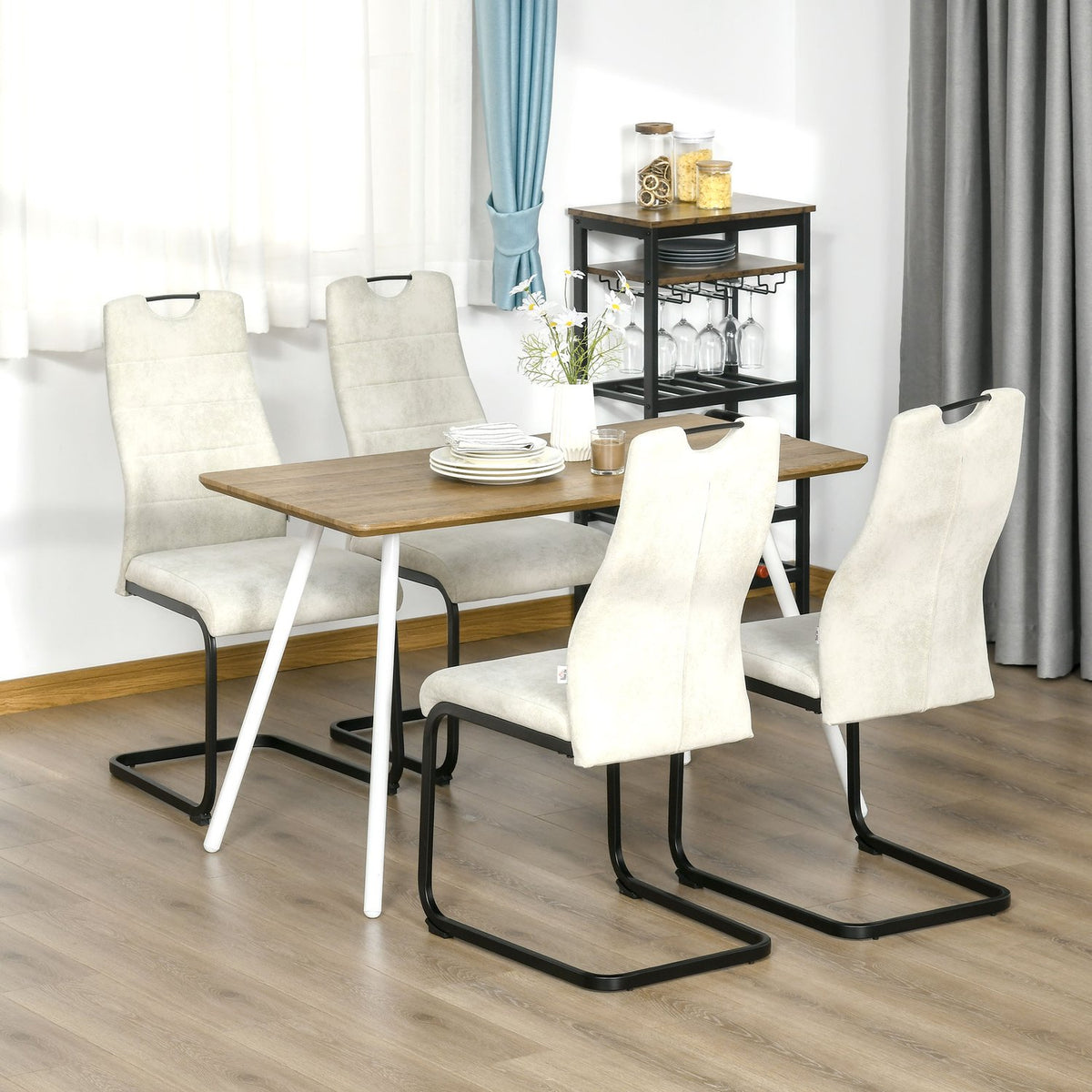 Dining Room Chairs Cantilever Chair Set Of 4 Kitchen Chairs Swing Chairs Ergonomically Shaped For Dining Room Polyester Steel Beige