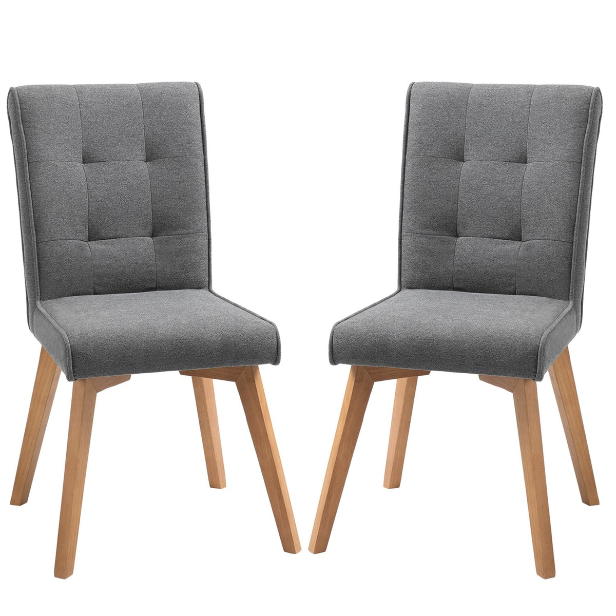 Dining Room Chairs Set Of 2 Chairs With Backrest, Linen-Polyester Fabric, Foam, Rubber Wood, Gray, 45X61.5X94Cm