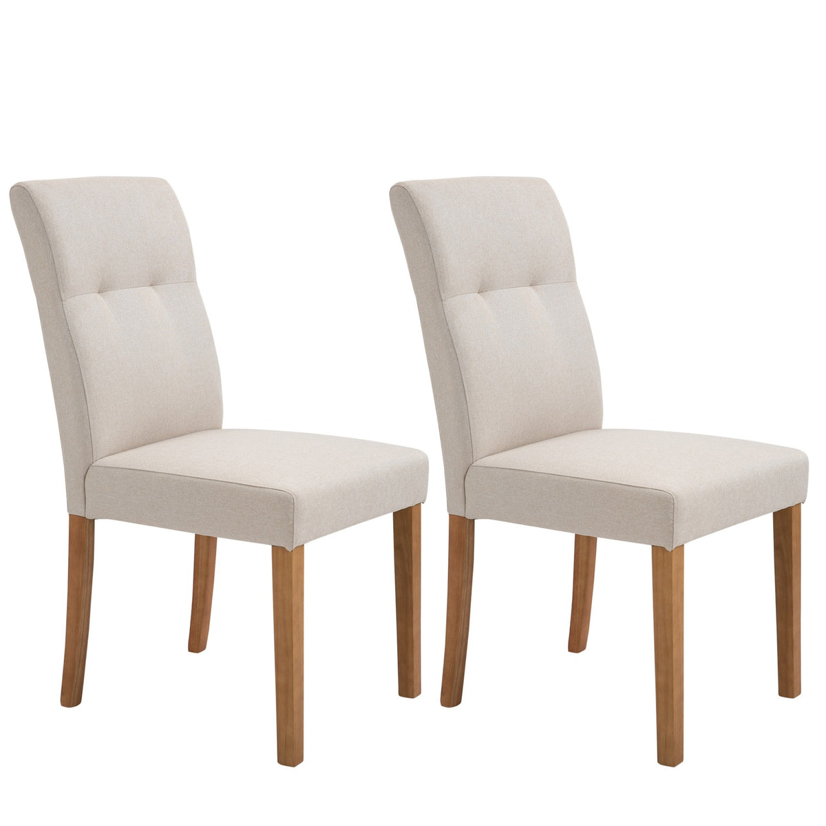 Dining Room Chairs Set Of 2 Chairs With Padded Seat, Linen-Polyester Fabric, Rubber Wood, Beige, 50X62X96Cm