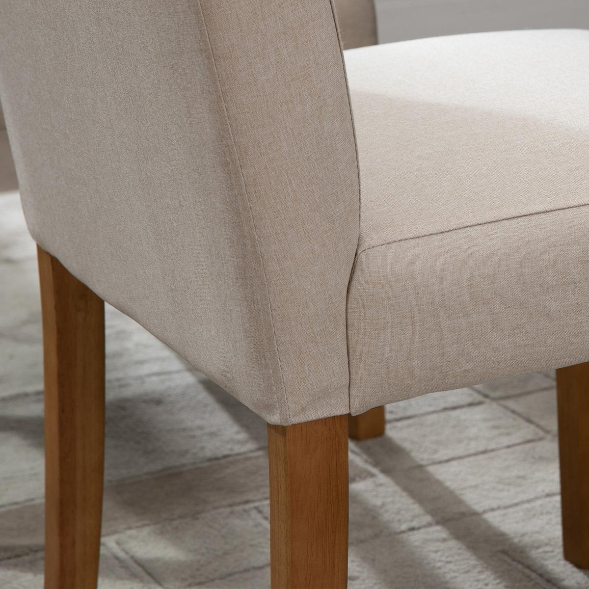 Dining Room Chairs Set Of 2 Chairs With Padded Seat, Linen-Polyester Fabric, Rubber Wood, Beige, 50X62X96Cm