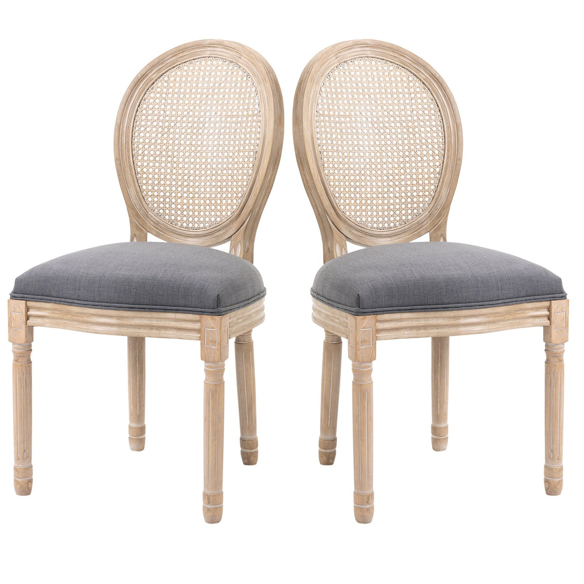 Dining Room Chairs Set Of 2 Kitchen Chairs Rattan Backrest Linen Look Upholstered Chair Gray