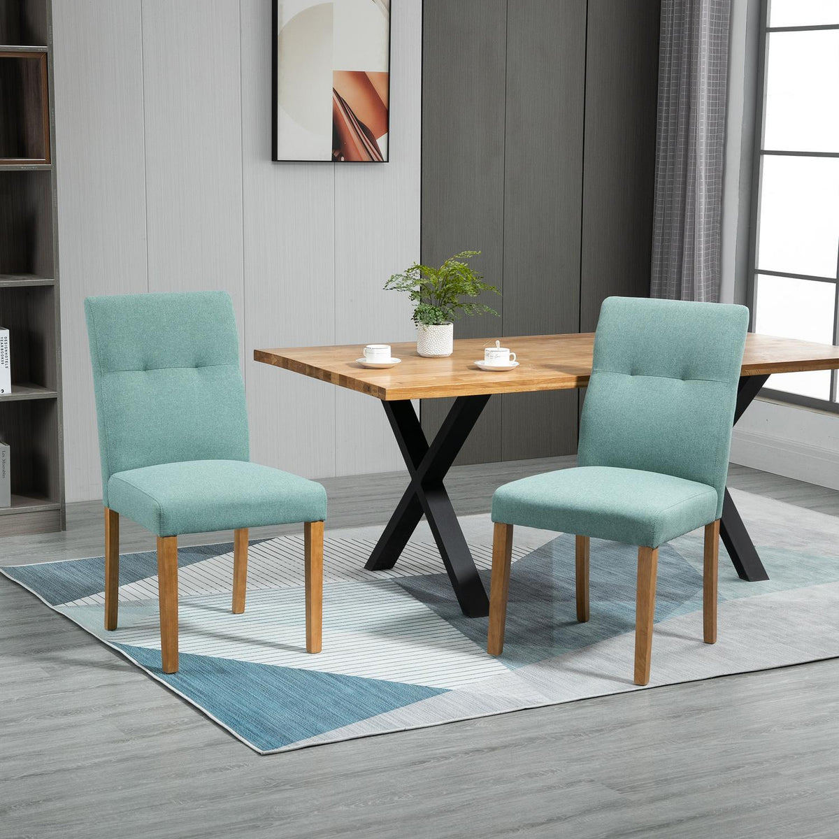 Dining Room Chairs Set Of 2 Padded Seat Upholstered Chair Kitchen Chair Linen Polyester Foam Rubber Wood Green