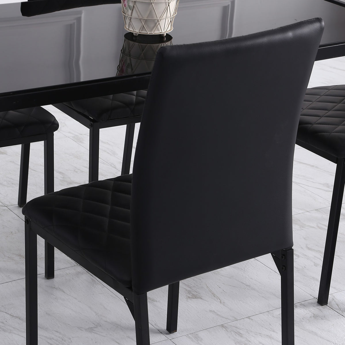 Dining Room Chairs, Set Of 4 Dining Chairs, Padded Dining Room Chairs, Upholstered Chair With Steel Legs, Kitchen Chair, Faux Leather, Black, 41 X 50 X 91 Cm