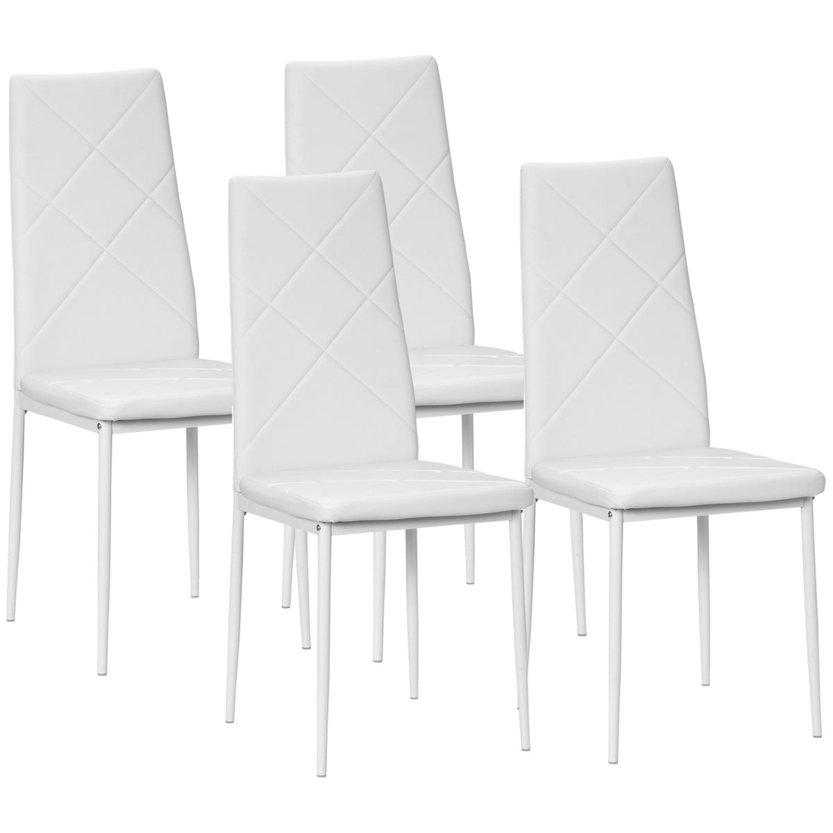 Dining Room Chairs, Set Of 4 Kitchen Chairs, Padded Dining Room Chairs, Dining Chair, Upholstered Chair With Steel Legs, Faux Leather, White