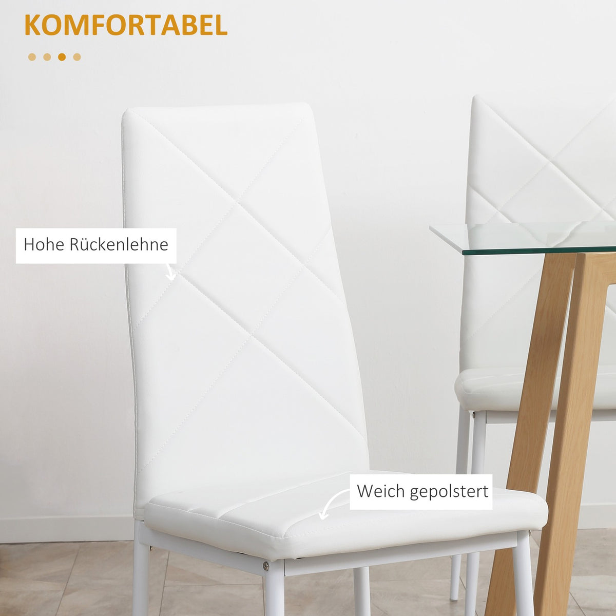 Dining Room Chairs, Set Of 4 Kitchen Chairs, Padded Dining Room Chairs, Dining Chair, Upholstered Chair With Steel Legs, Faux Leather, White