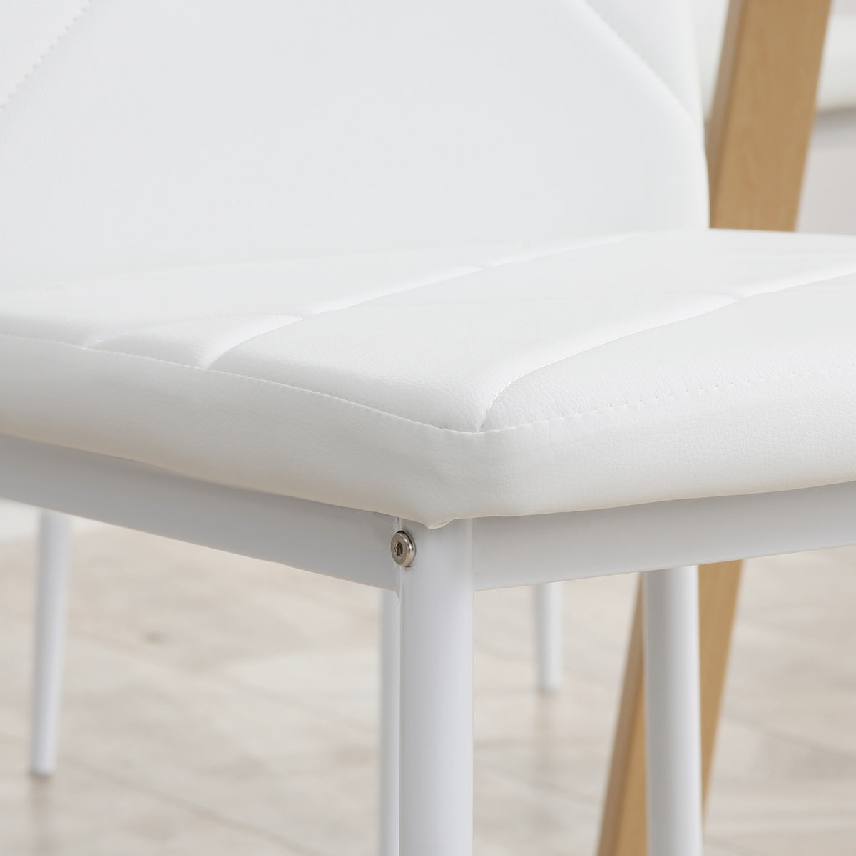 Dining Room Chairs, Set Of 4 Kitchen Chairs, Padded Dining Room Chairs, Dining Chair, Upholstered Chair With Steel Legs, Faux Leather, White