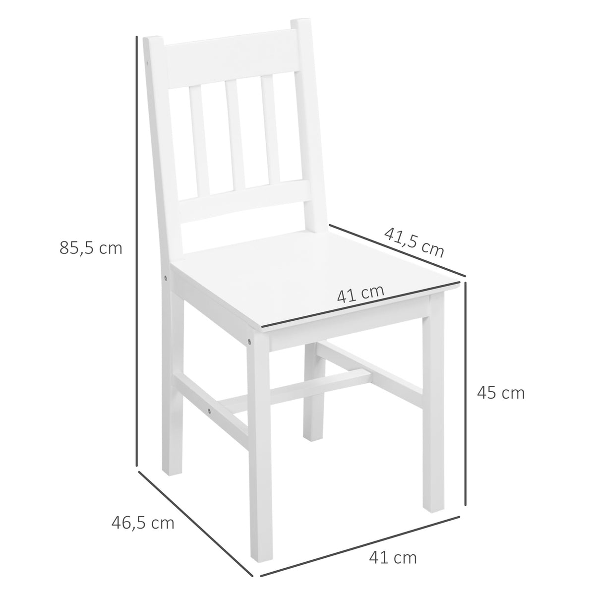 Dining Room Chairs Set Of 4 Modern Kitchen Chairs With Backrest, Pine Wood, White, Ideal For Kitchen & Living Room