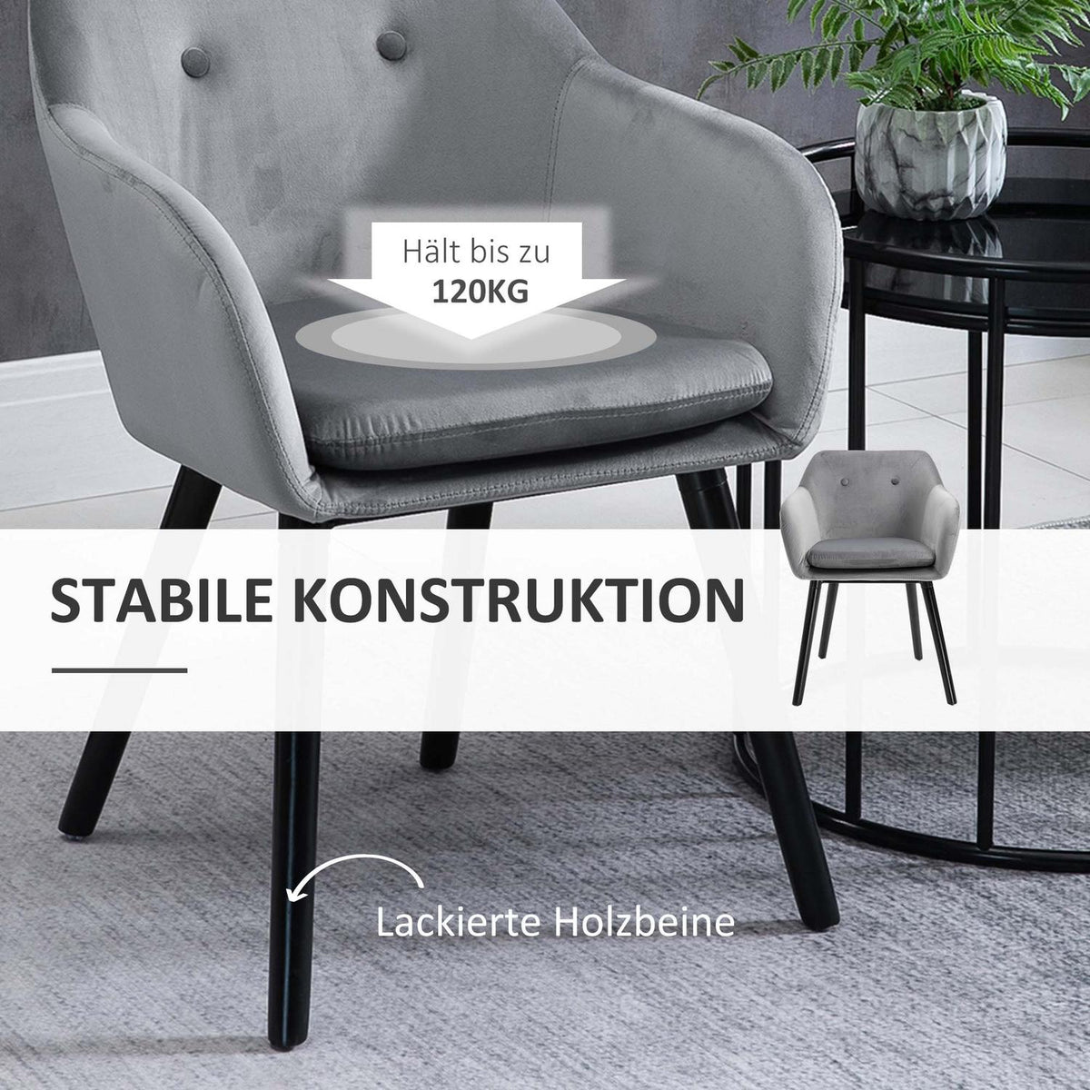 Dining Room Chairs Set of 2 Kitchen Chairs with Backrest Velvet Look Upholstered Chair with Beech Wood Legs for Living Room Gray 54 x 56 x 74 cm