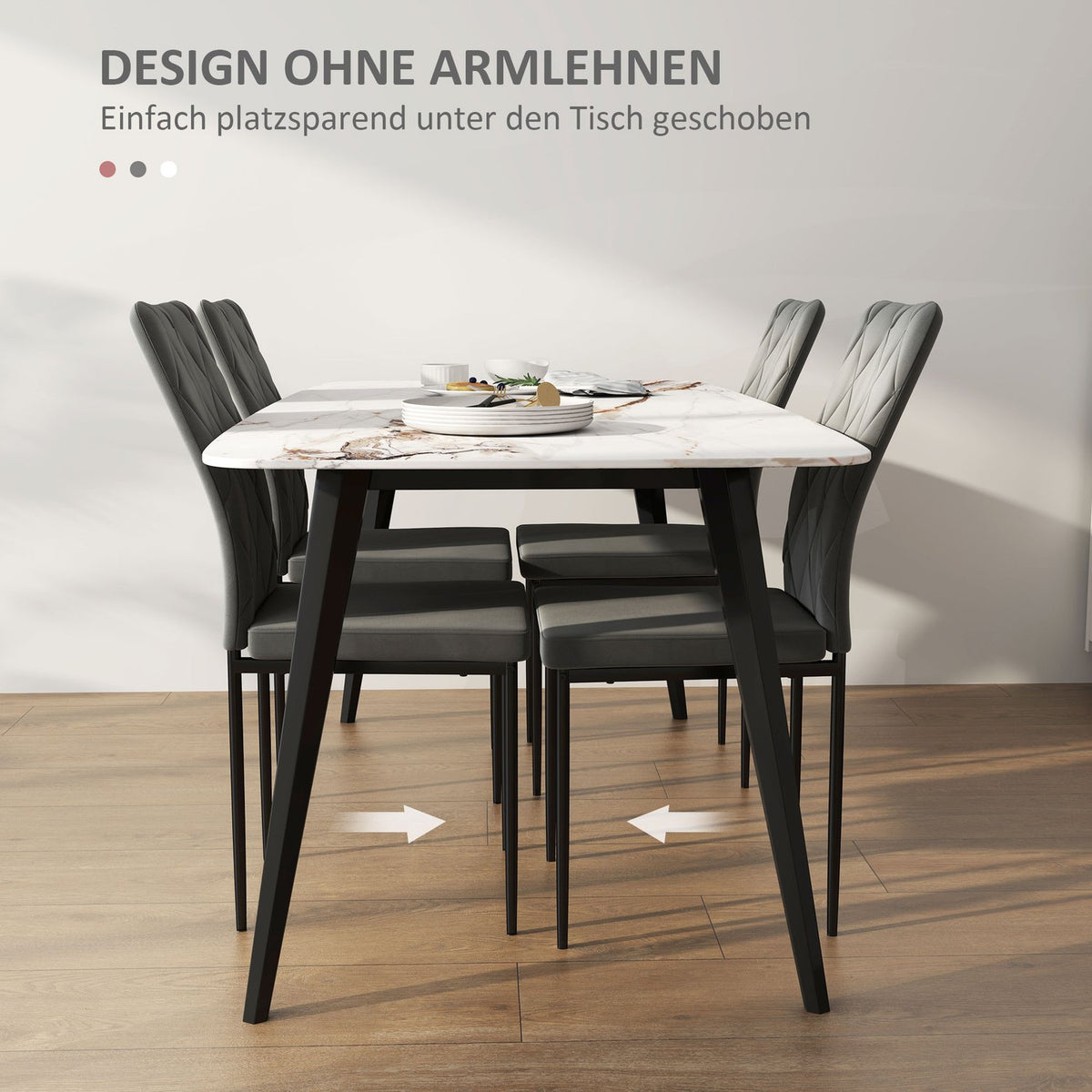 Dining Room Chairs Set of 4 Kitchen Chairs with Backrest, Velvet Look, Armchairs, Upholstered Chairs with Metal Legs for Dining Table, Dark Gray