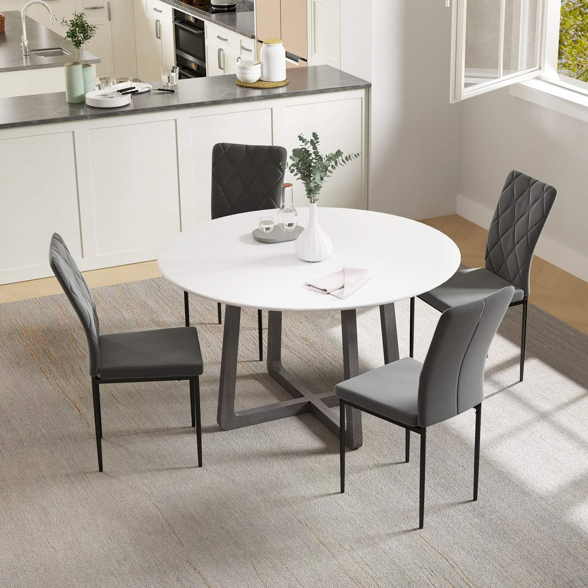 Dining Room Chairs Set of 4 Kitchen Chairs with Backrest, Velvet Look, Armchairs, Upholstered Chairs with Metal Legs for Dining Table, Dark Gray