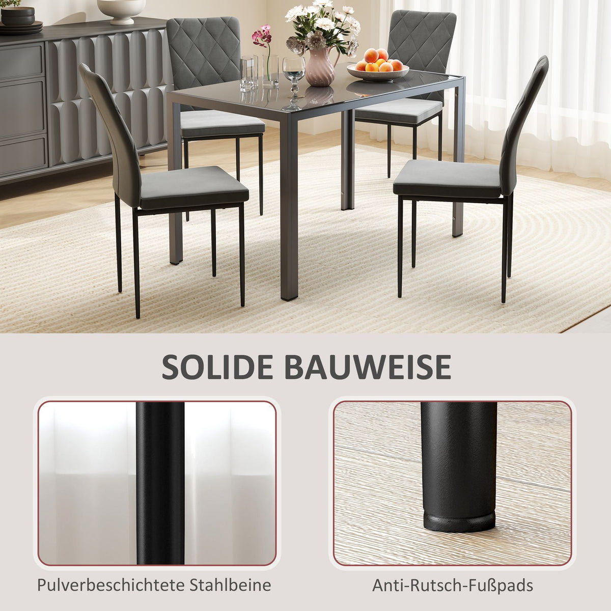 Dining Room Chairs Set of 4 Kitchen Chairs with Backrest, Velvet Look, Armchairs, Upholstered Chairs with Metal Legs for Dining Table, Dark Gray