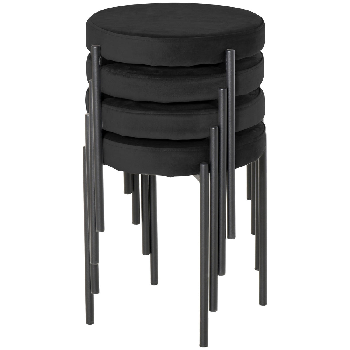 Dining Room Stools Set Of 4 Stackable Counter Stools With Padded Seat, Velvet Cover, Black, 41.5X41.5X46Cm
