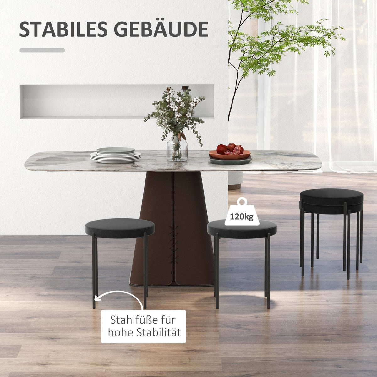Dining Room Stools Set Of 4 Stackable Counter Stools With Padded Seat, Velvet Cover, Black, 41.5X41.5X46Cm