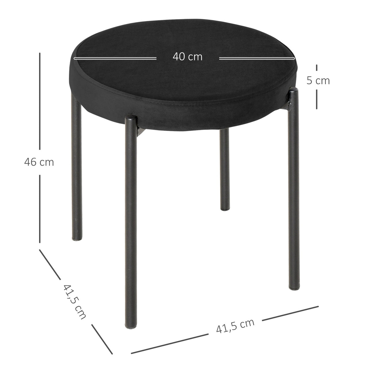 Dining Room Stools Set Of 4 Stackable Counter Stools With Padded Seat, Velvet Cover, Black, 41.5X41.5X46Cm
