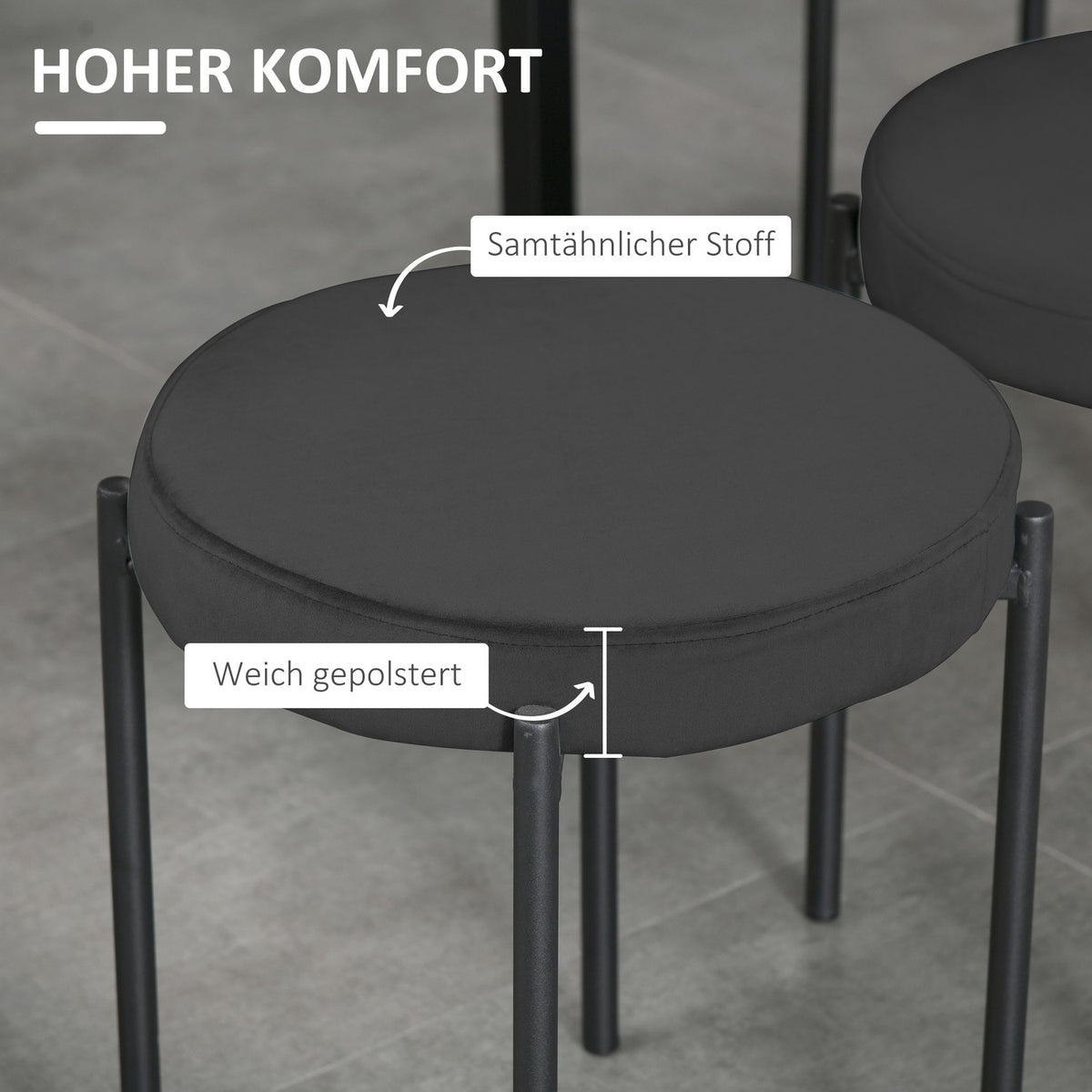 Dining Room Stools Set Of 4 Stackable Counter Stools With Padded Seat, Velvet Cover, Black, 41.5X41.5X46Cm