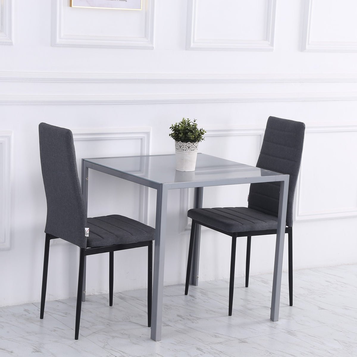 Dining Room Table Square Kitchen Table For 4 People, Living Room Table With Tempered Glass Table Top, For Kitchen, Dining Room, Gray