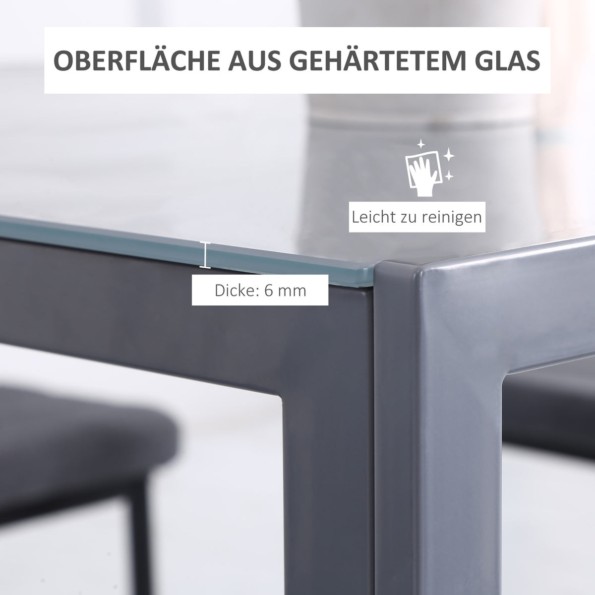 Dining Room Table Square Kitchen Table For 4 People, Living Room Table With Tempered Glass Table Top, For Kitchen, Dining Room, Gray