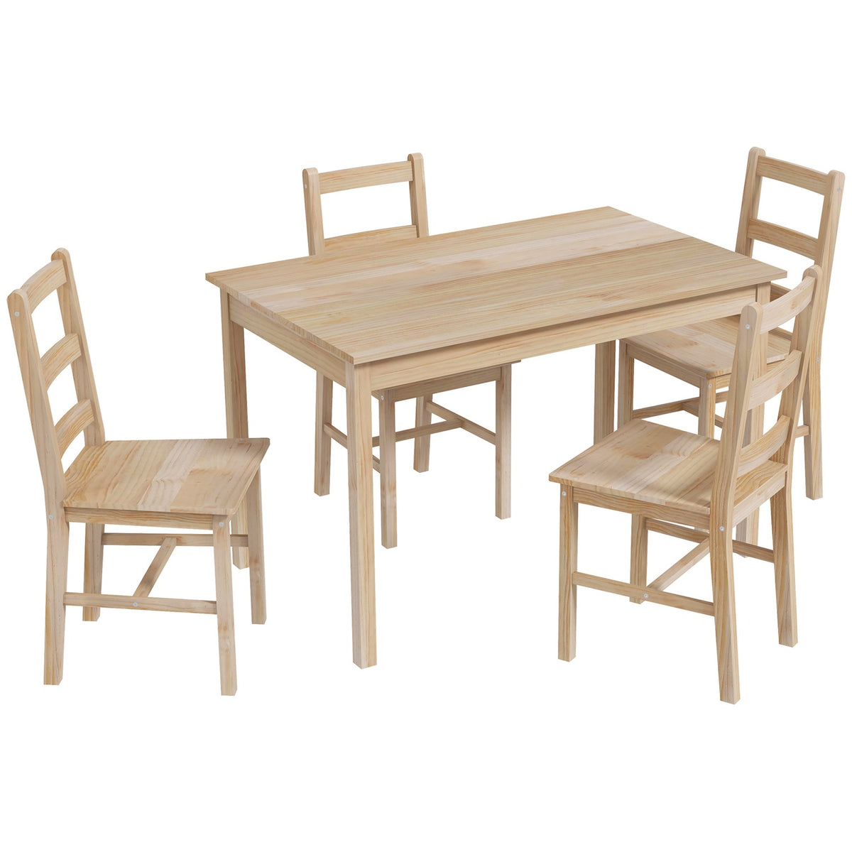 Dining Set 5 Pieces. Dining Table 4 Chairs Dining Room Group Space-Saving Rectangular Solid Wood Natural