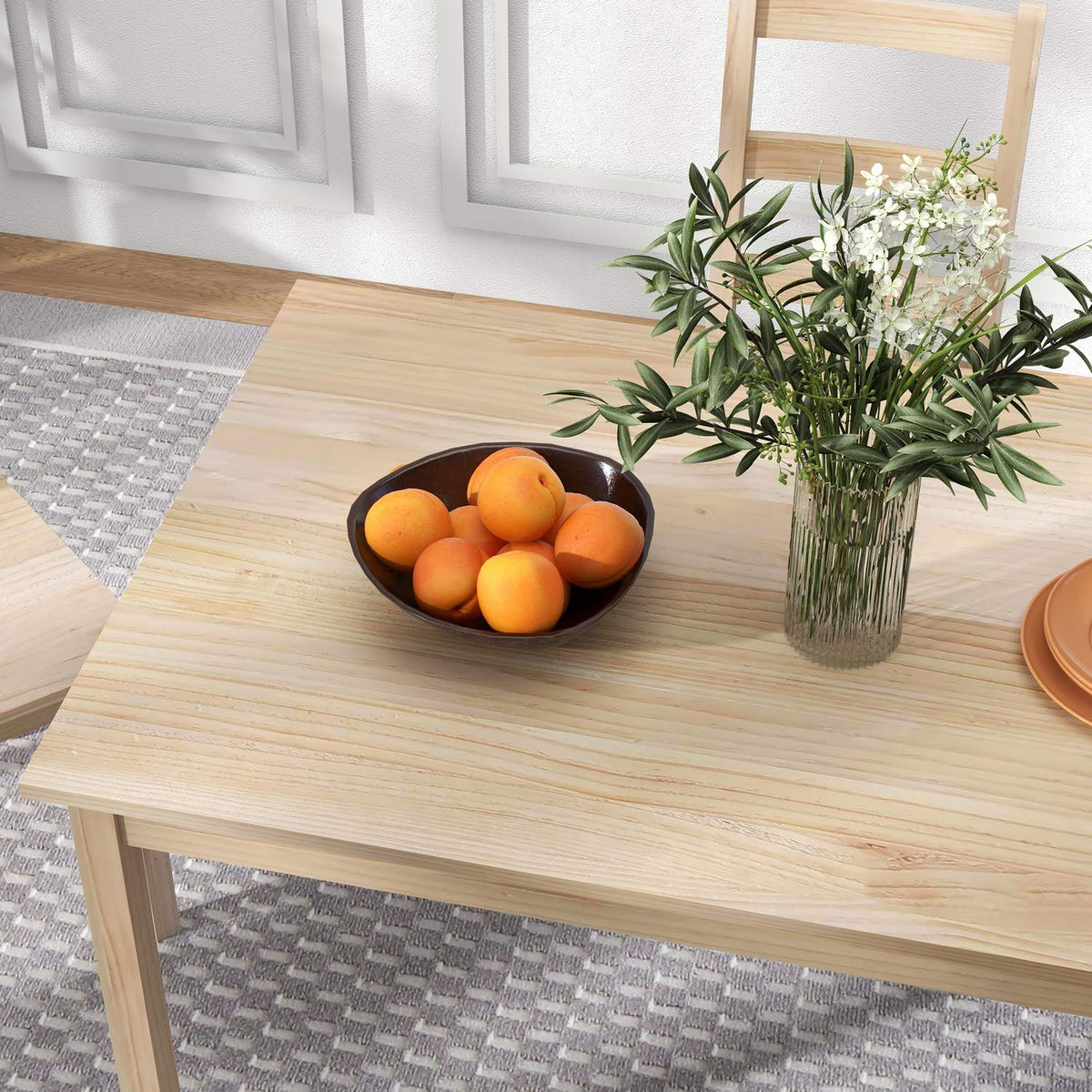 Dining Set 5 Pieces. Dining Table 4 Chairs Dining Room Group Space-Saving Rectangular Solid Wood Natural