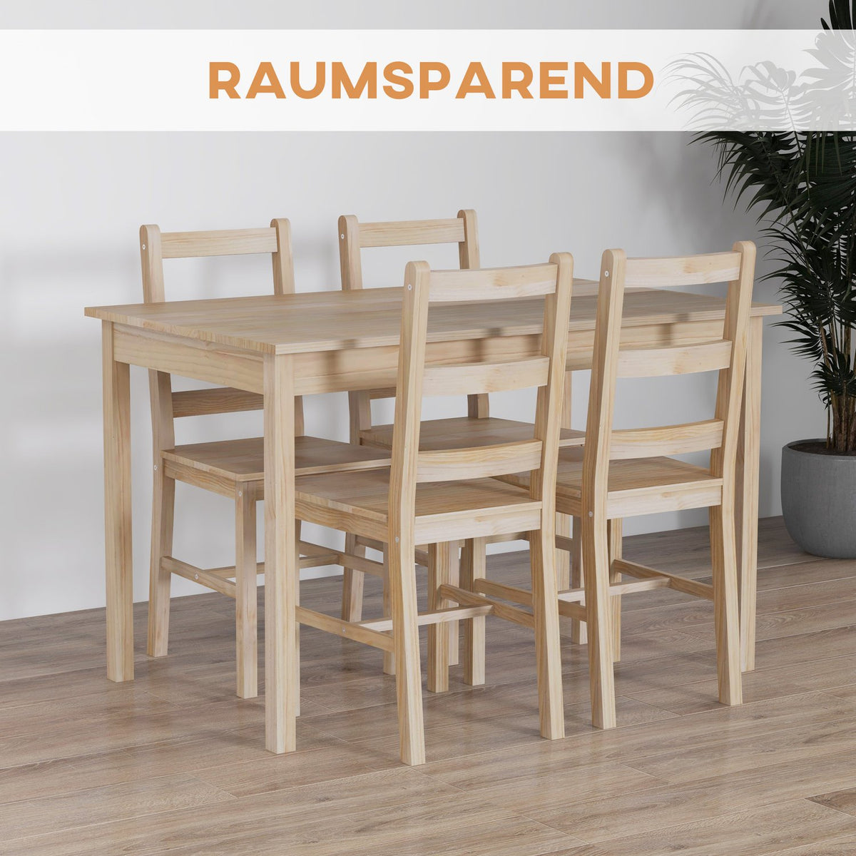 Dining Set 5 Pieces. Dining Table 4 Chairs Dining Room Group Space-Saving Rectangular Solid Wood Natural