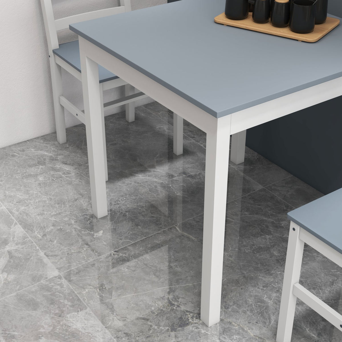 Dining Set Of 3 Compact Kitchen Table Set For 2, Grey+White, Pine Wood, Ideal For Kitchen & Living Room