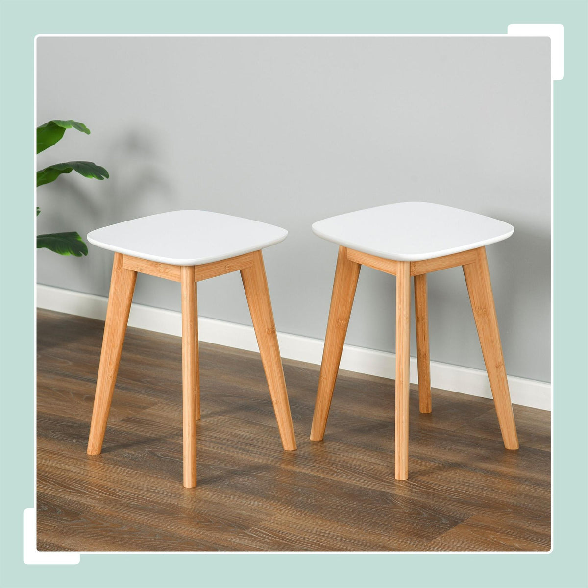Dining Stools, Set of 2, Bamboo Legs