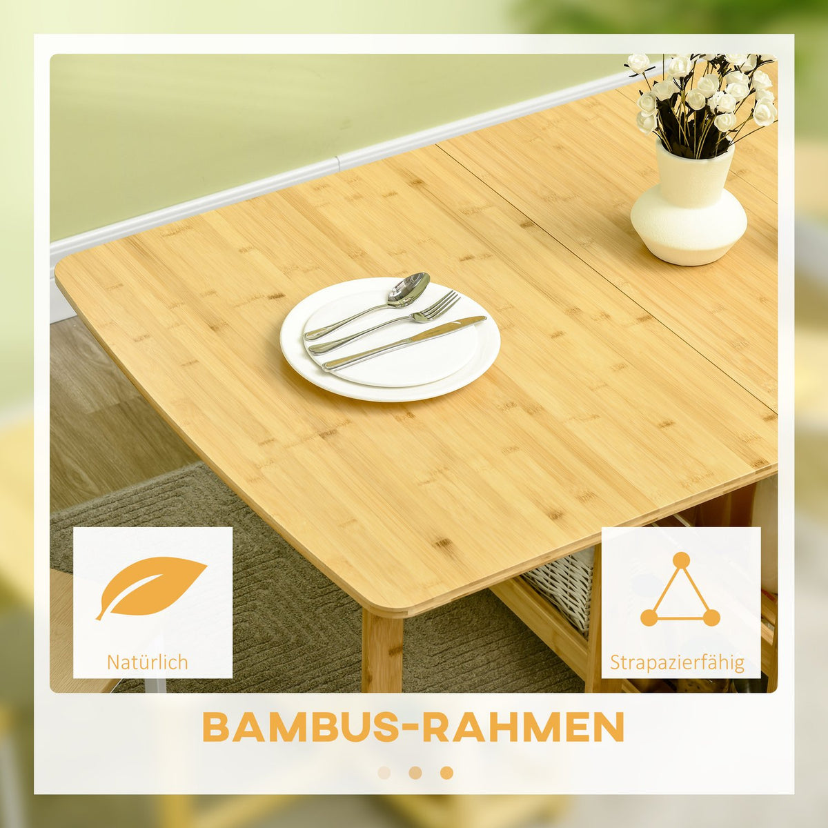 Dining Table Folding Table Dining Room Table Kitchen Table With Storage Compartments And Adjustable Feet Country House Style Bamboo Natural Wood 149.5 X 80 X 73.5 Cm