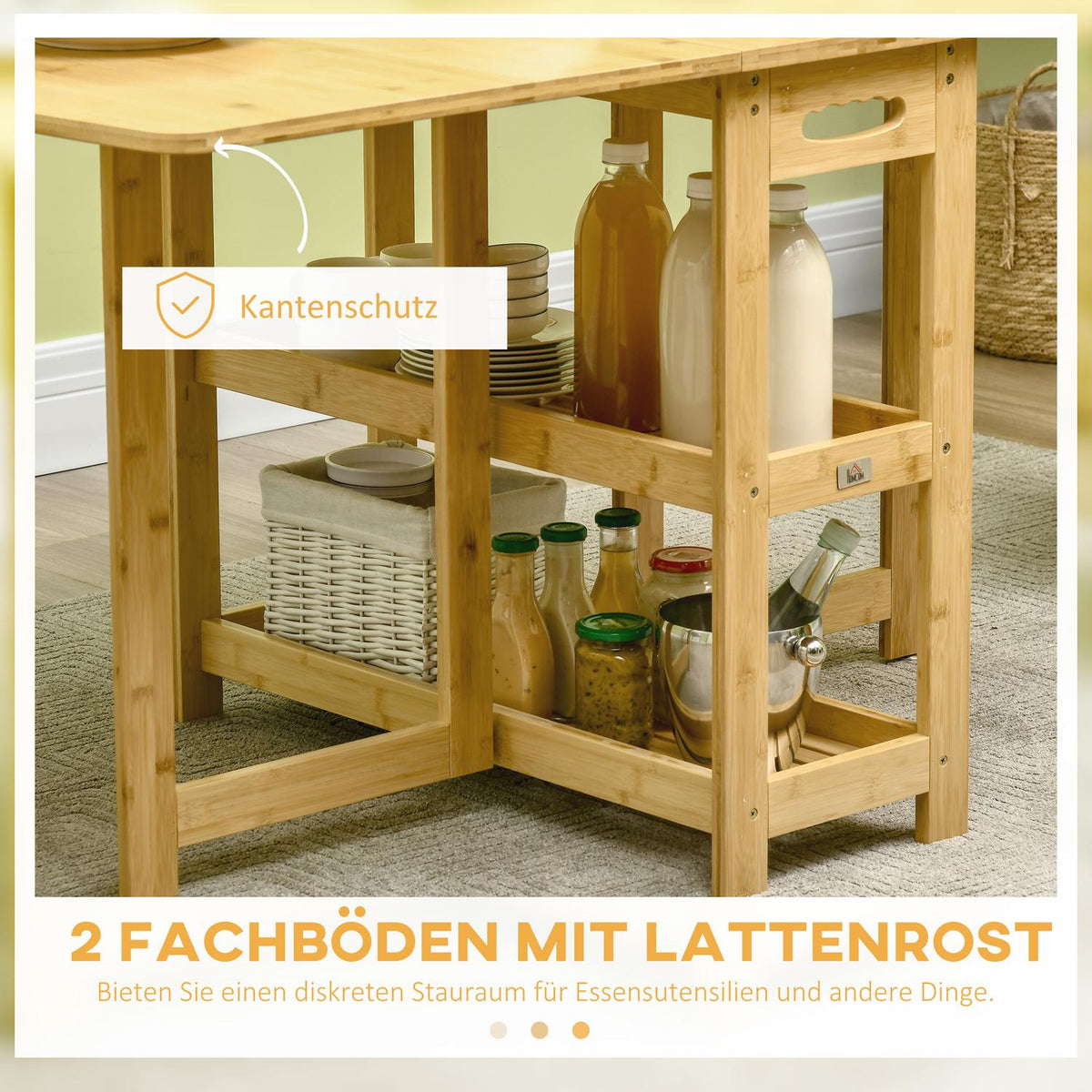 Dining Table Folding Table Dining Room Table Kitchen Table With Storage Compartments And Adjustable Feet Country House Style Bamboo Natural Wood 149.5 X 80 X 73.5 Cm