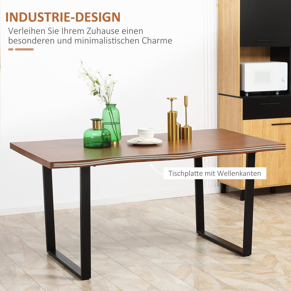 Dining Table For 6 People, Industrial Design Dining Room Table, Steel & Brown, 160X85X75Cm, For Dining Room & Kitchen