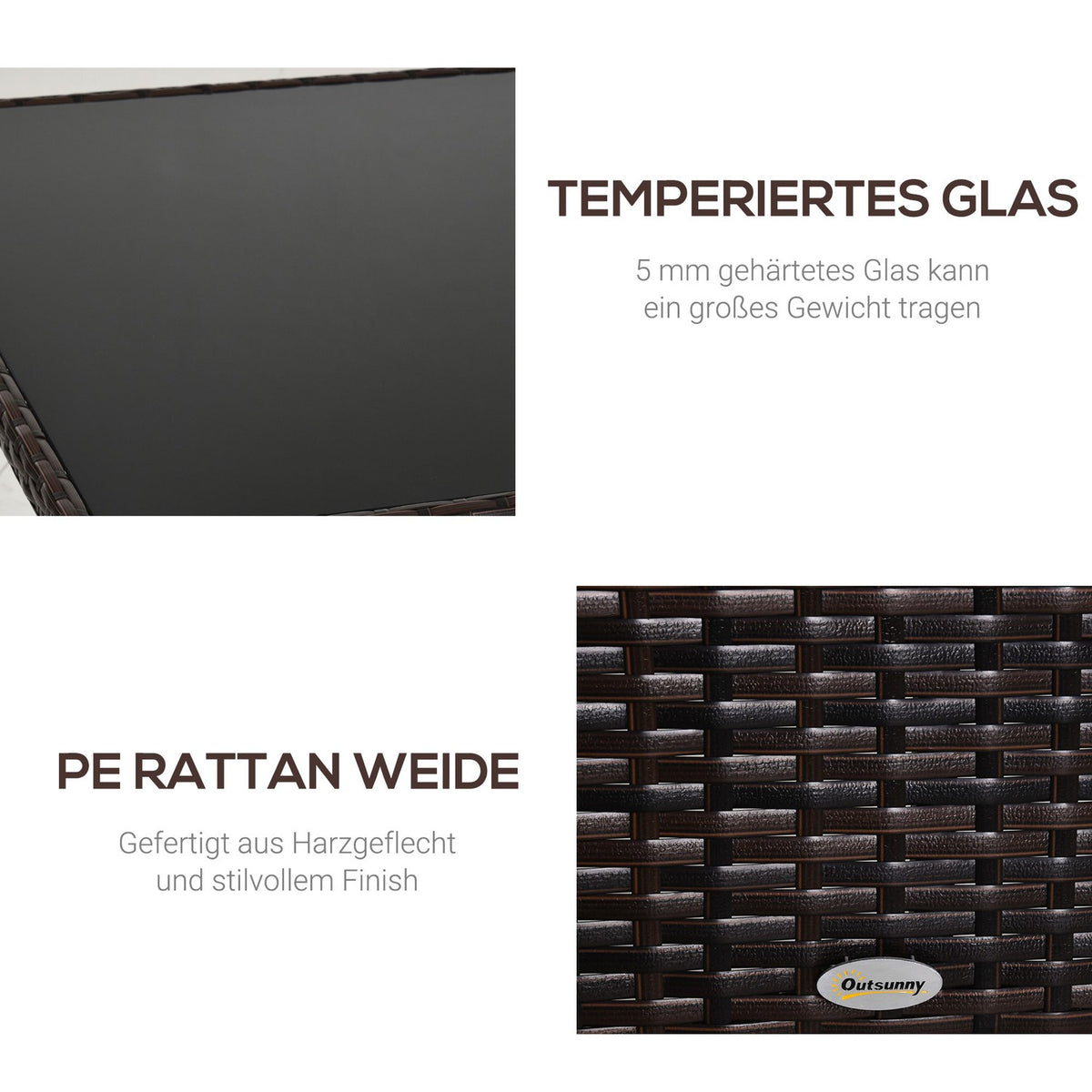 Dining Table Garden Table Glass Table Polyrattan + Safety Glass Brown + Black 150X85X74Cm