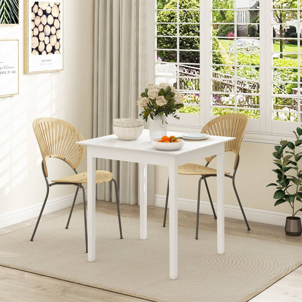 Dining Table Kitchen Table Square Dining Room Table For 2 People, Living Room Table Made Of Wood, For Kitchen, Dining Room, White, 75 X 75 X 76 Cm
