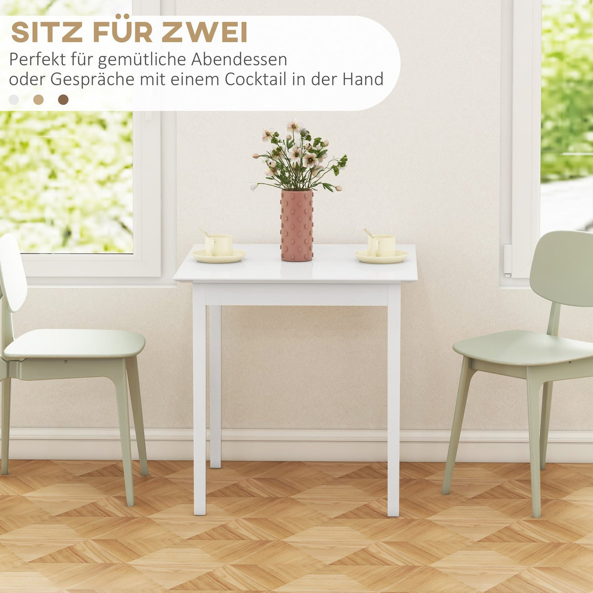 Dining Table Kitchen Table Square Dining Room Table For 2 People, Living Room Table Made Of Wood, For Kitchen, Dining Room, White, 75 X 75 X 76 Cm