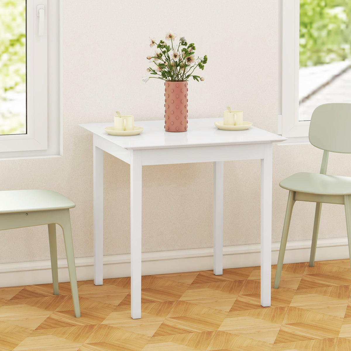 Dining Table Kitchen Table Square Dining Room Table For 2 People, Living Room Table Made Of Wood, For Kitchen, Dining Room, White, 75 X 75 X 76 Cm
