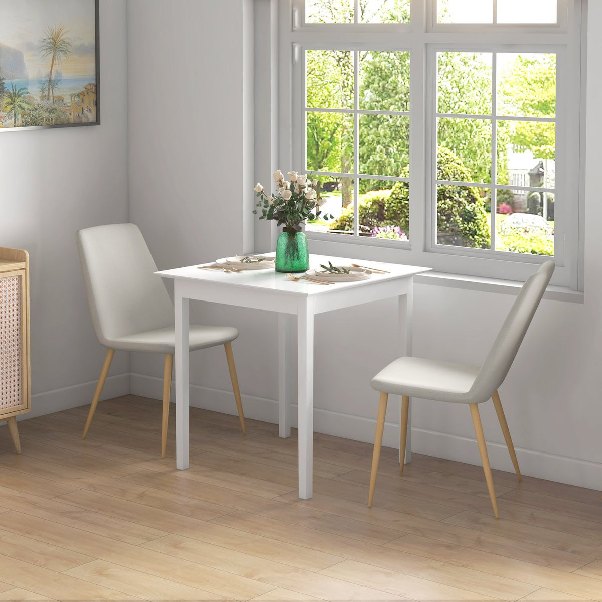 Dining Table Kitchen Table Square Dining Room Table For 2 People, Living Room Table Made Of Wood, For Kitchen, Dining Room, White, 75 X 75 X 76 Cm