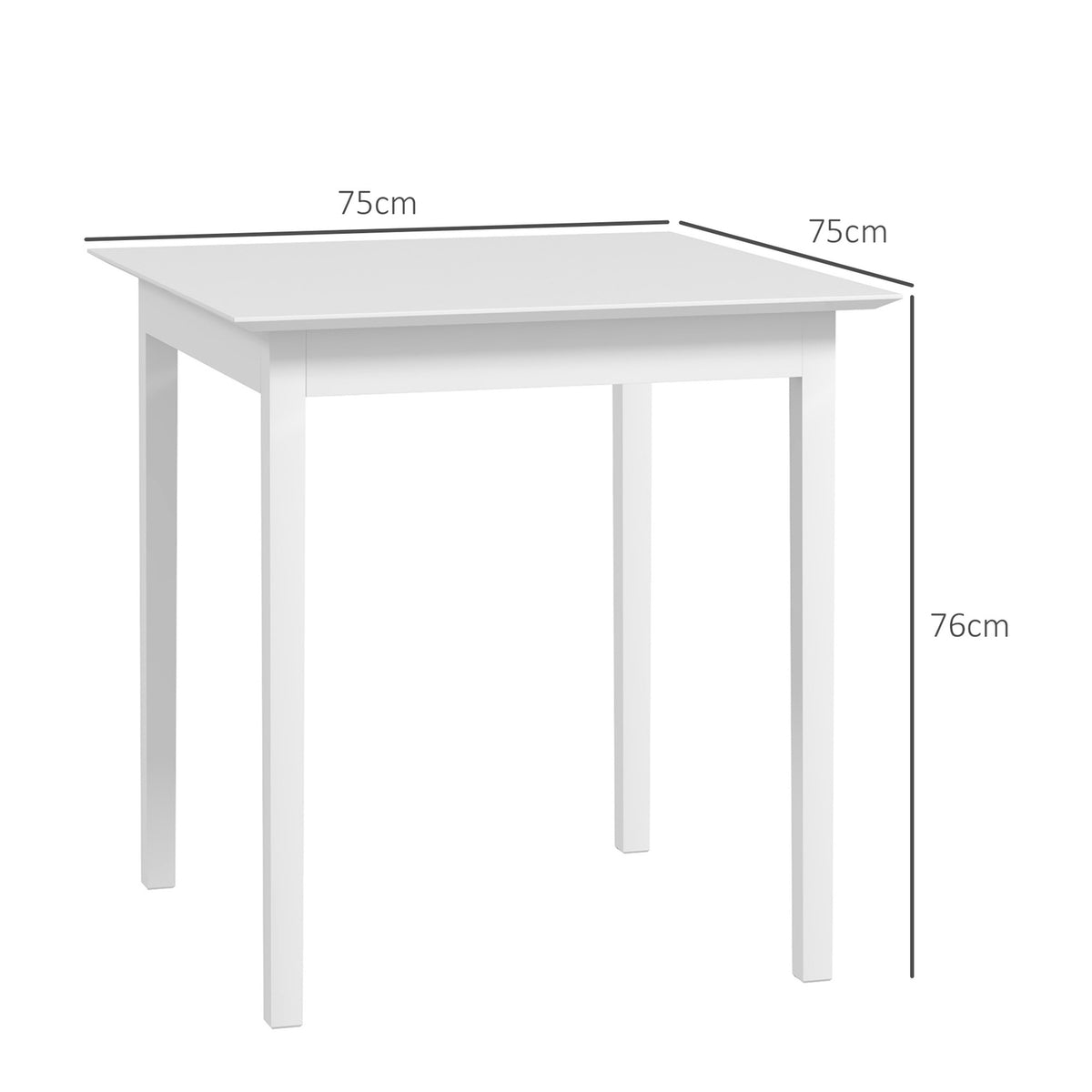 Dining Table Kitchen Table Square Dining Room Table For 2 People, Living Room Table Made Of Wood, For Kitchen, Dining Room, White, 75 X 75 X 76 Cm