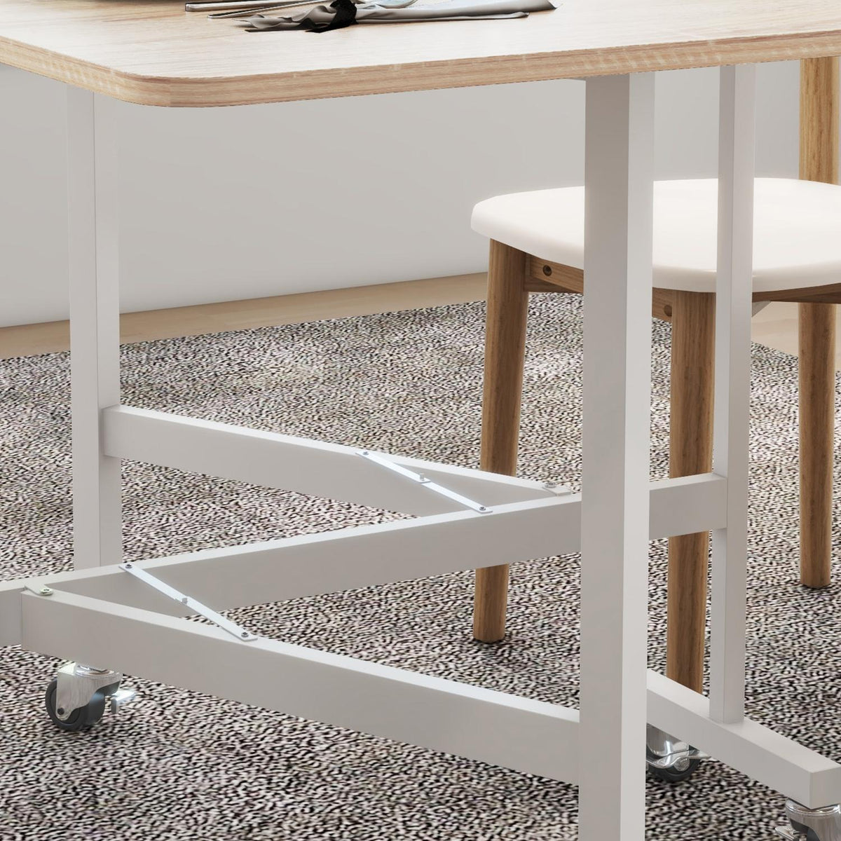 Dining Table, Kitchen Table With Wheels, Folding Table With Steel Frame, Expandable Dining Room Table For 4-6 People, For Kitchen, Dining Room, Oak